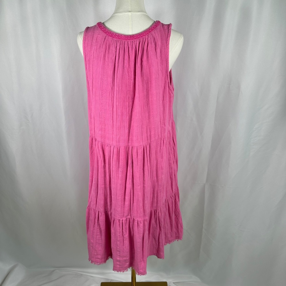 Tommy Bahama Pink Cotton Double Gauze Tiered Dress Womens L Tassel Pockets Mini - Picture 4 of 9